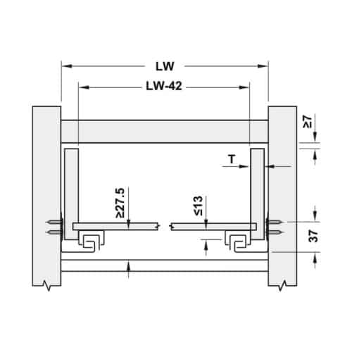 Ray âm nhấn mở EPC EVO mở toàn phần 500mm Hafele 433.32.175 4 Kích thước ray âm nhấn mở EPC EVO mở toàn phần 500mm Hafele 433.32.175