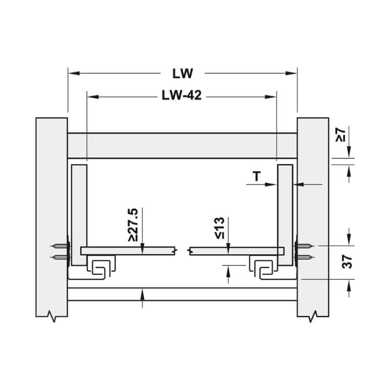 Kích thước ray âm nhấn mở EPC EVO mở toàn phần 500mm Hafele 433.32.175 Kích thước ray âm nhấn mở EPC EVO mở toàn phần 500mm Hafele 433.32.175