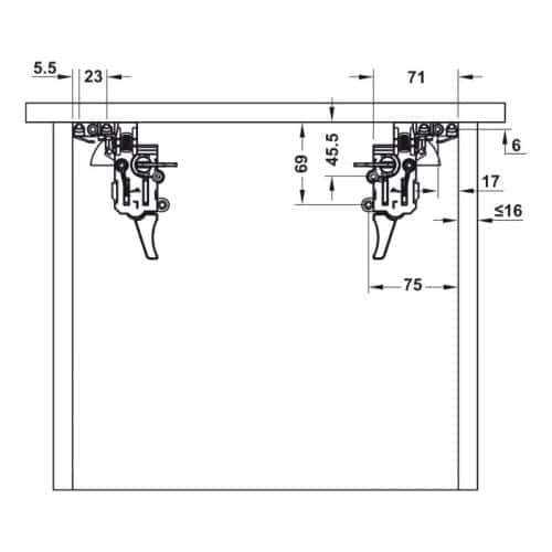 Ray âm nhấn mở EPC EVO mở toàn phần 550mm Hafele 433.32.176 6 Kích thước ray âm nhấn mở EPC EVO mở toàn phần 550mm Hafele 433.32.176