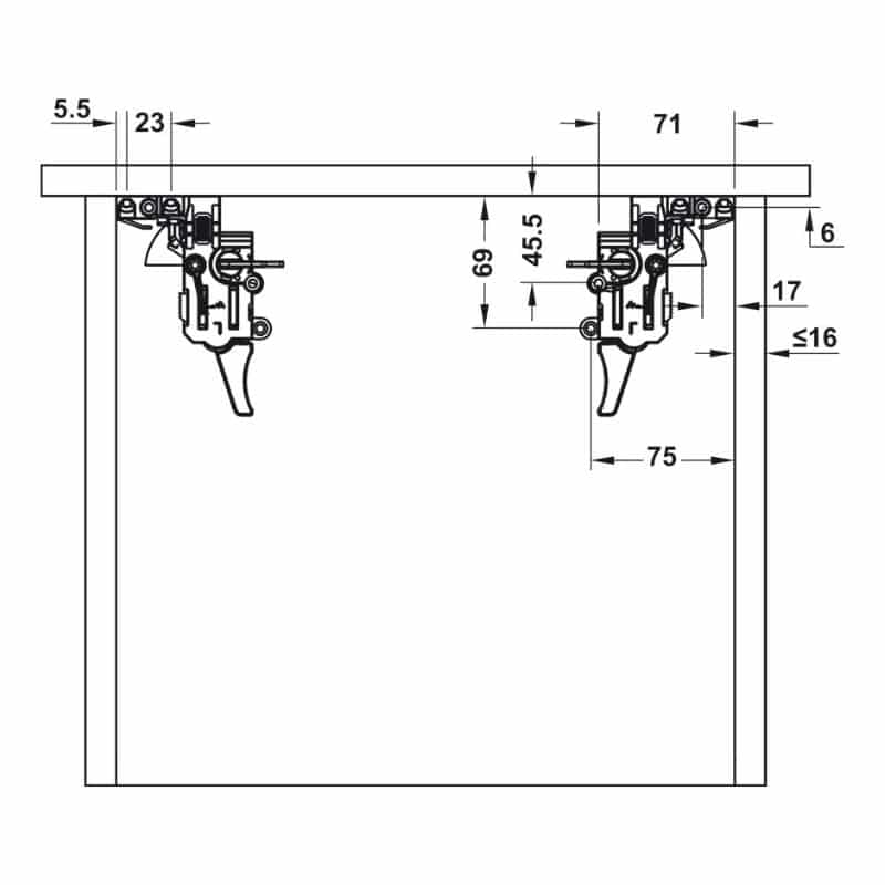 Kích thước ray âm nhấn mở EPC EVO mở toàn phần 550mm Hafele 433.32.176 Kích thước ray âm nhấn mở EPC EVO mở toàn phần 550mm Hafele 433.32.176