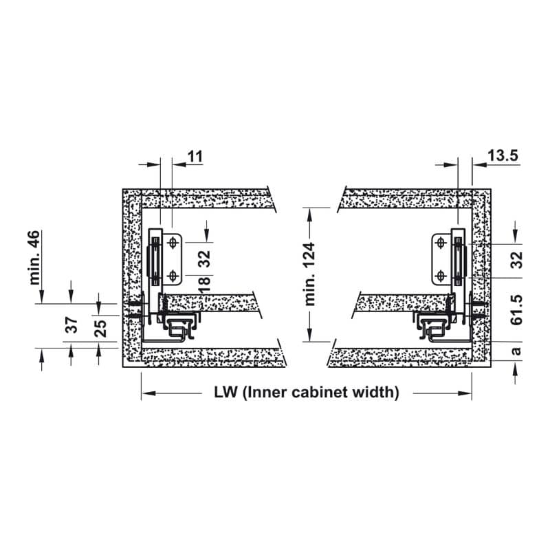 Kích thước ray hộp Inner Alto-S chiều cao 80mm Hafele 552.55.724 kich thuoc ray hop inner alto s chieu cao 80mm hafele 552 55 724