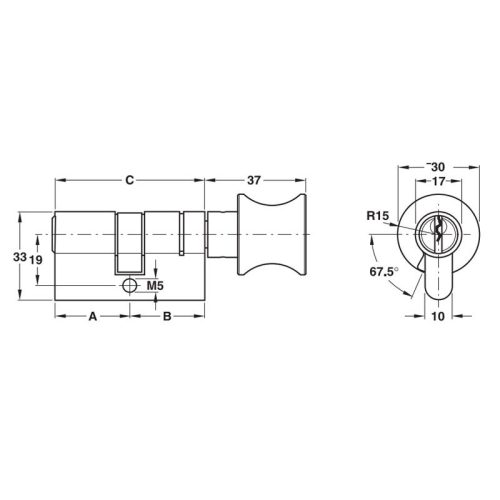 Ruột khóa 1 đầu chìa 1 đầu vặn Hafele 916.06.716, 101mm Đồng thau 3 Kích thước ruột khóa 1 đầu chìa 1 đầu vặn Hafele 916.06.716, 101mm Đồng thau