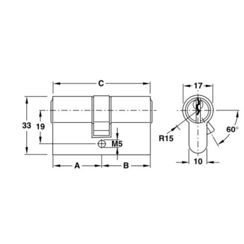 Ruột khóa 2 đầu Hafele 916.08.241, 81mm Đồng thau 4 Kích thước ruột khóa 2 đầu Hafele 916.08.241, 81mm Đồng thau