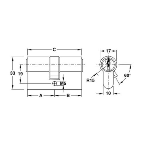 Ruột khóa 2 đầu Hafele 916.08.477, 91mm Đồng thau 4 Kích thước ruột khóa 2 đầu Hafele 916.08.477, 91mm Đồng thau