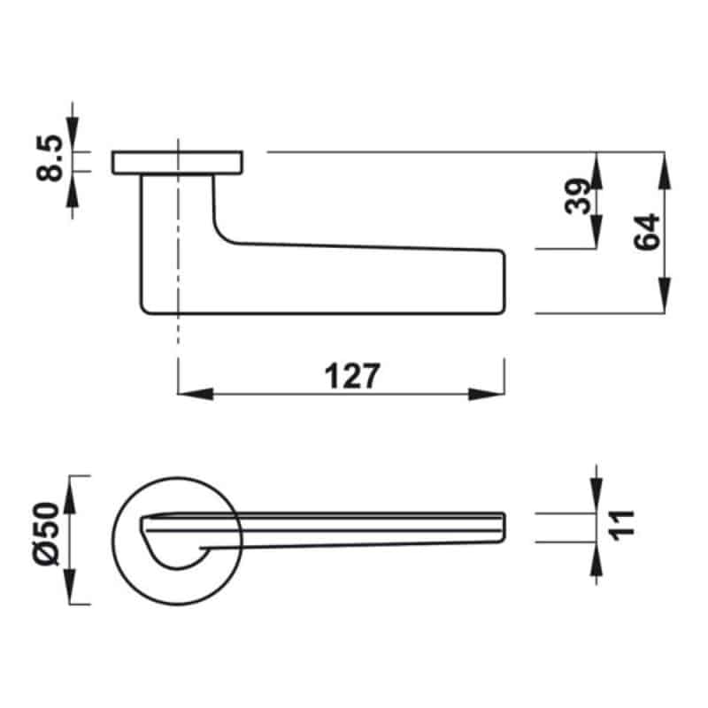 Kích thước tay nắm gạt có nắp che T2 Hafele 901.99.576 Kích thước tay nắm gạt có nắp che T2 Hafele 901.99.576