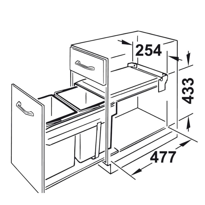 Kích thước thùng rác đôi Hafele 502.72.761 2 x 15 lít Kích thước thùng rác đôi Hafele 502.72.761 2 x 15 lít
