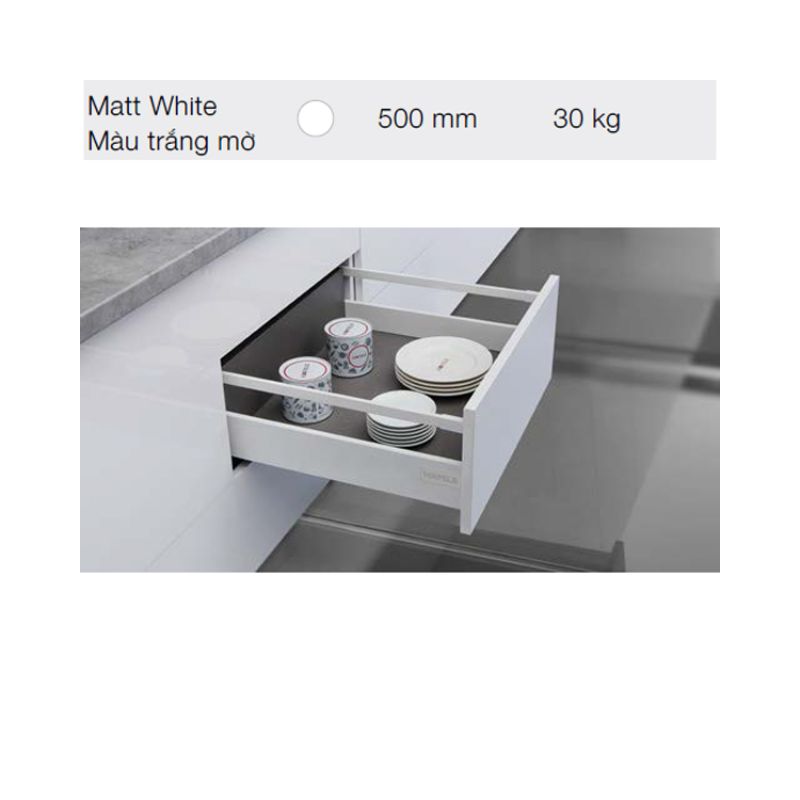 Ray hộp Hafele 552.55.716 Alto-S H80 mm màu trắng mờ Ray hộp Hafele 552.55.716 Alto-S H80 mm màu trắng mờ