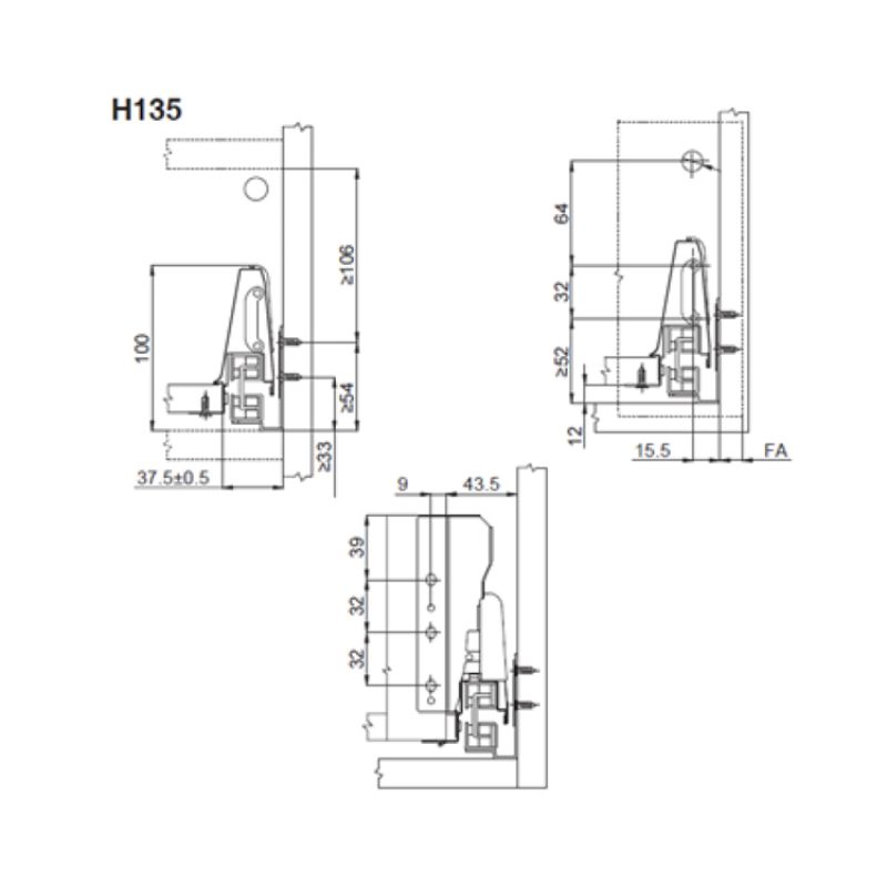 Thiết kế của Ray hộp Hafele 552.77.085 Alto màu xám, H135X500m Thiết kế của Ray hộp Hafele 552.77.085 Alto màu xám, H135X500m