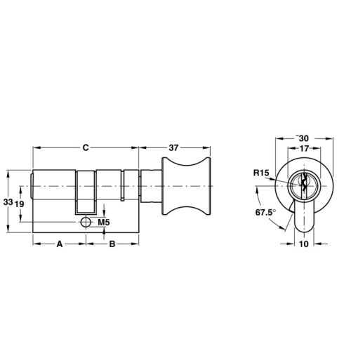 Ruột khóa 1 đầu chìa 1 đầu vặn Hafele 916.08.672, 63mm Đồng thau 6 Kích thước ruột khóa 1 đầu chìa 1 đầu vặn Hafele 916.08.672, 63mm Đồng thau