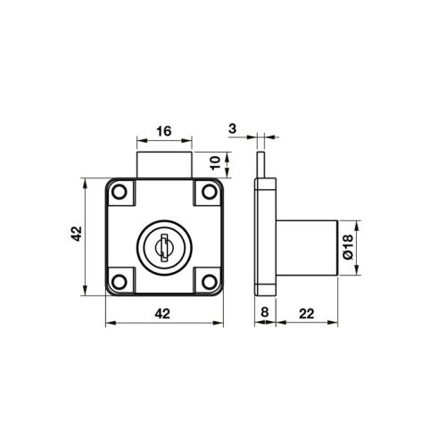 Kích thước bộ khóa tủ DIY Hafele 482.01.110