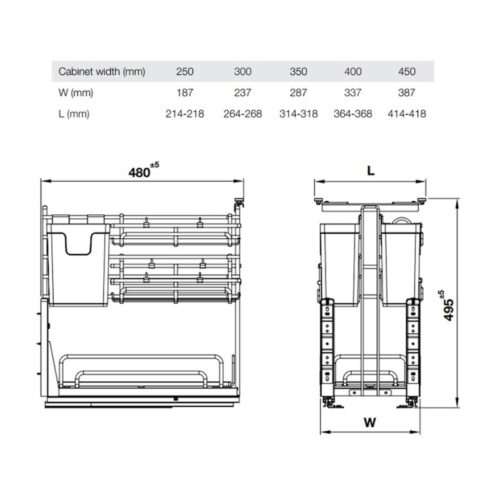 Giá dao thớt Inox 304 Hafele Omero 547.11.005 400mm 4 Kích thước giá dao thớt Inox 304 Hafele Omero 547.11.005 400mm