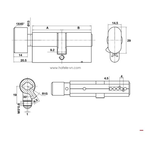 kich thuoc ruot khoa 1 dau van 1 dau chia 71mm hafele diy 489 56 004