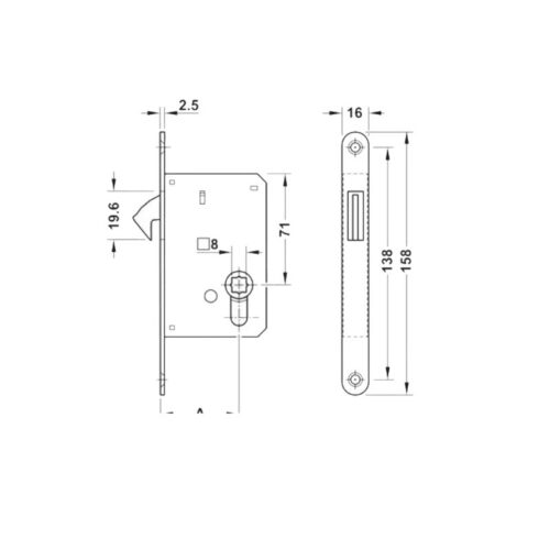 Tay nắm âm và thân khóa cửa trượt Hafele 911.27.500 BS50 WC 3 kich thuoc tay nam am va than khoa cua truot hafele 911 27 500 bs50 wc