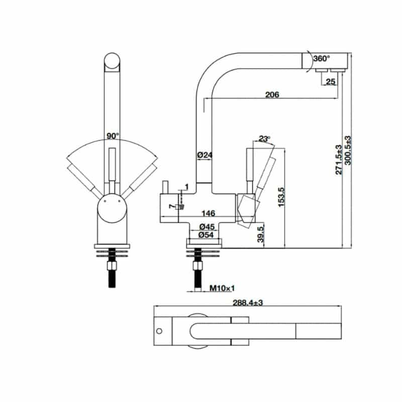 Kích thước Vòi rửa bát Hafele HT21-CH2F271 577.55.210 Vòi rửa bát Hafele HT21-CH2F271 577.55.210
