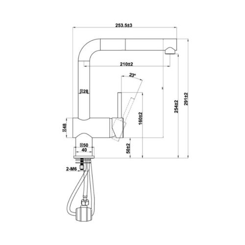 Vòi rửa bát nóng lạnh Hafele HT21-GH1P250 577.55.590 có dây rút 4 Kích thước vòi rửa bát nóng lạnh Hafele HT21-GH1P250 577.55.590 có dây rút