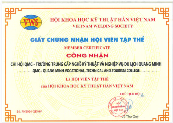Giấy chứng nhận hội viên công nhận chi hội QMC là hội viên tập thể