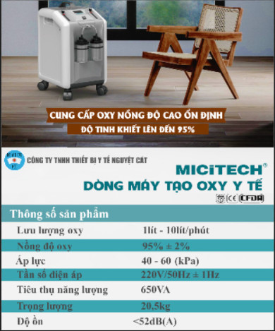 MÁY OXY MICITECH 10 LÍT KÈM KHÍ DUNG – TIÊU CHUẨN CHÂU ÂU