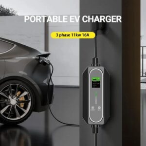 Trạm sạc xe ô tô điện di động công suất 11kW, dòng điện 16A, điện đầu vào 3 pha 380V AC, súng sạc chuẩn SAE J1772&IEC 61851&GBT 20234