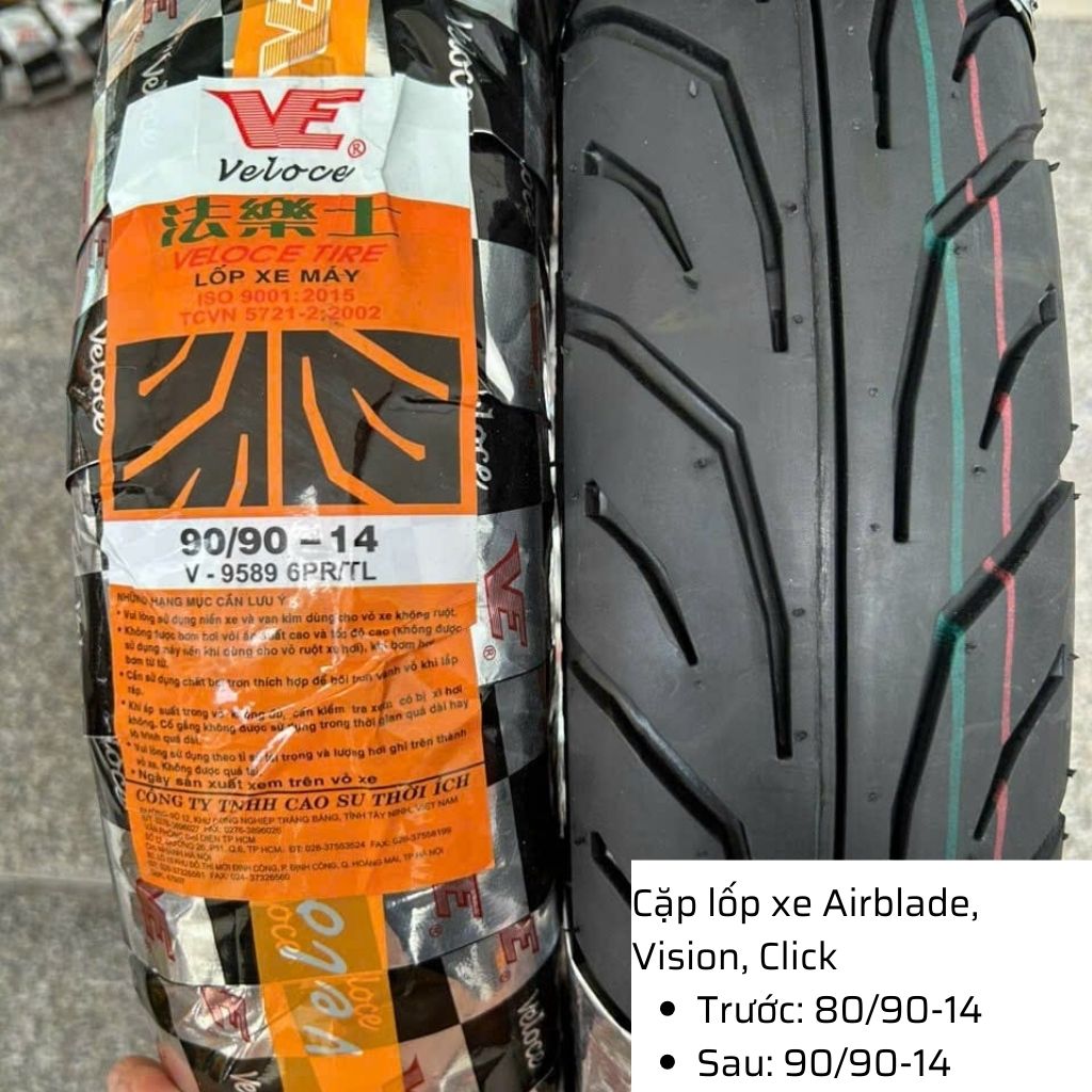 Lốp xe Air Blade, Vision trước 80/90-14 không săm Veloce - Đài Loan 2 Lốp xe Air Blade, Vision trước 80/90-14 không săm Veloce - Đài Loan - Ảnh 2
