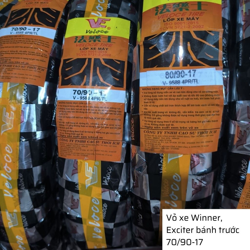 Lốp xe Winner, Exciter trước 70/90-17 không săm Veloce - Đài Loan 3 Lốp xe Winner, Exciter trước 70/90-17 không săm Veloce - Đài Loan - Ảnh 3