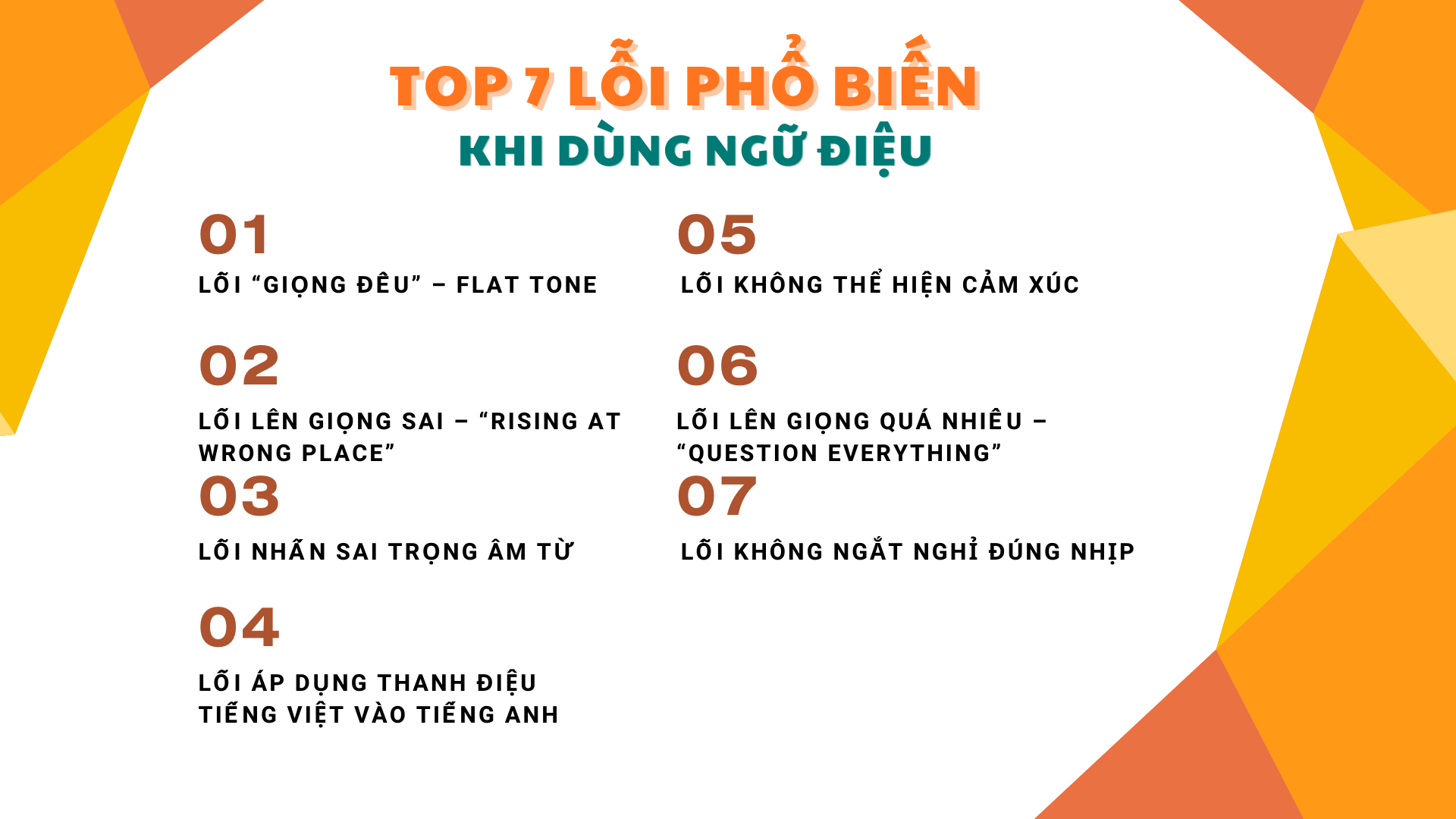 lỗi phổ biến khi dùng ngữ điệu của người Việt