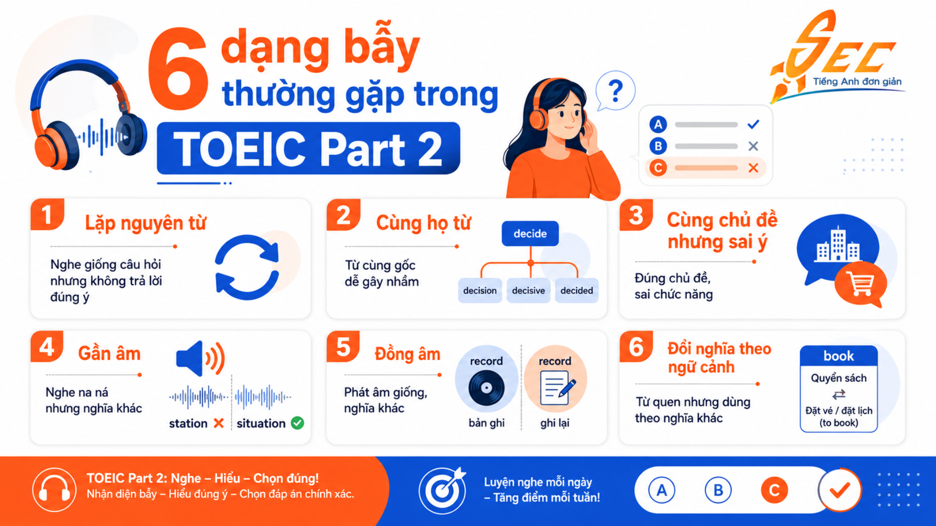 Chữa đề TOEIC Part 2: Phân tích bẫy lặp từ và từ đồng âm 5 11 4