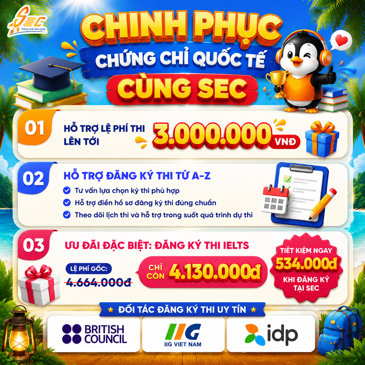CHÀO HÈ RỰC RỠ, ƯU ĐÃI HẾT CỠ - CÙNG SEC CHINH PHỤC TIẾNG ANH mùa hè 2026 3 SKT6 CHINH PHUC