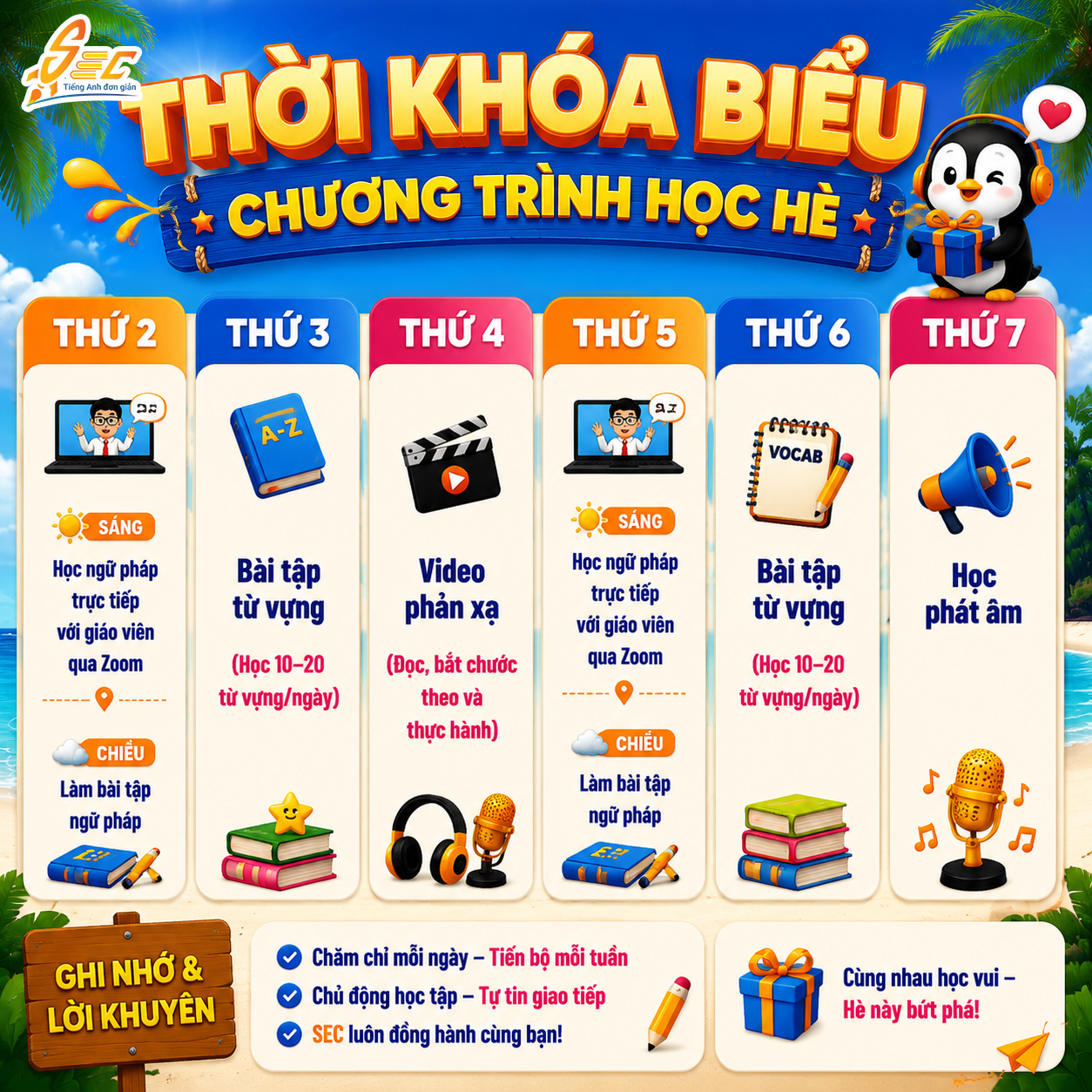 CHÀO HÈ RỰC RỠ, ƯU ĐÃI HẾT CỠ - CÙNG SEC CHINH PHỤC TIẾNG ANH mùa hè 2026 5 SKT6 THOI KHOA BIEU 2