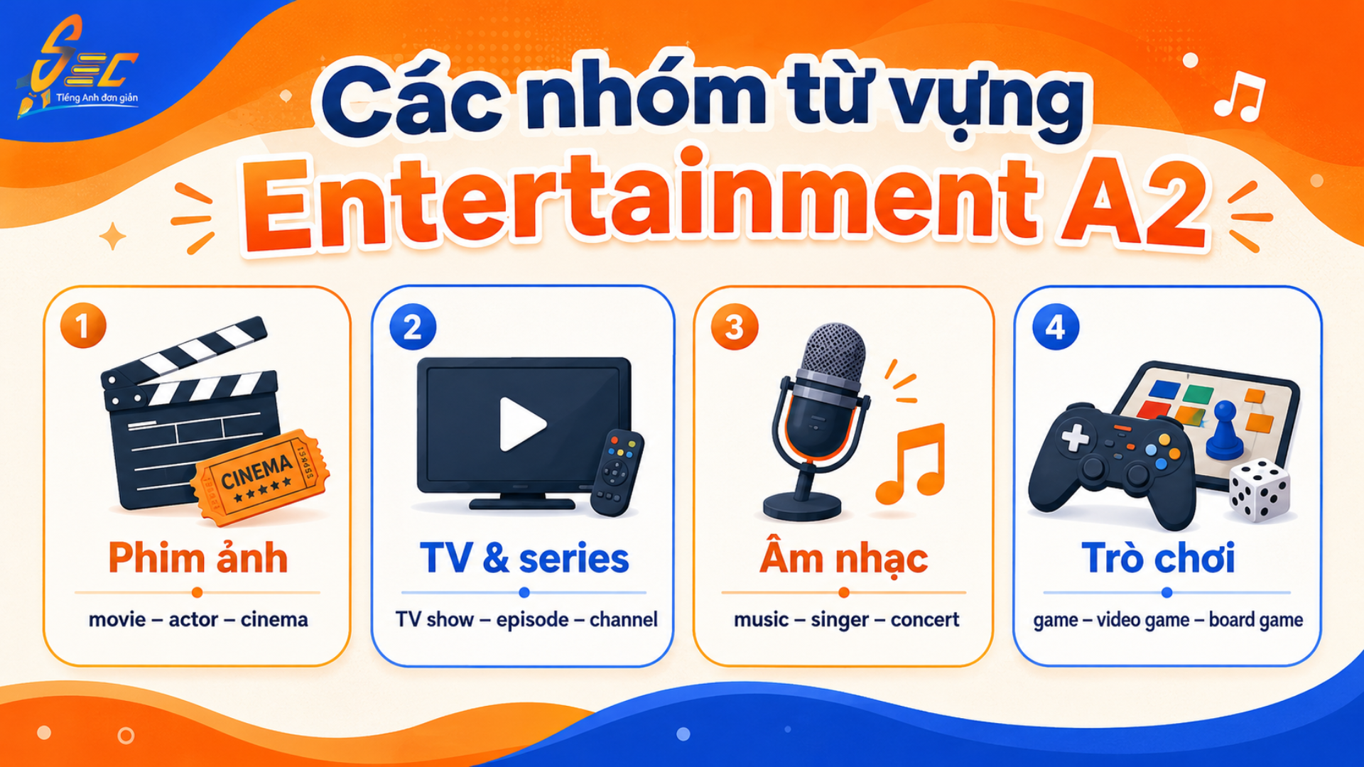 Từ vựng Entertainment A2: 40 từ và cụm từ giúp giao tiếp tự nhiên 2 14 9