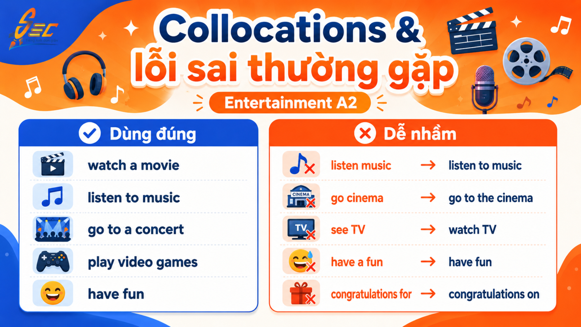 Từ vựng Entertainment A2: 40 từ và cụm từ giúp giao tiếp tự nhiên 3 15 9