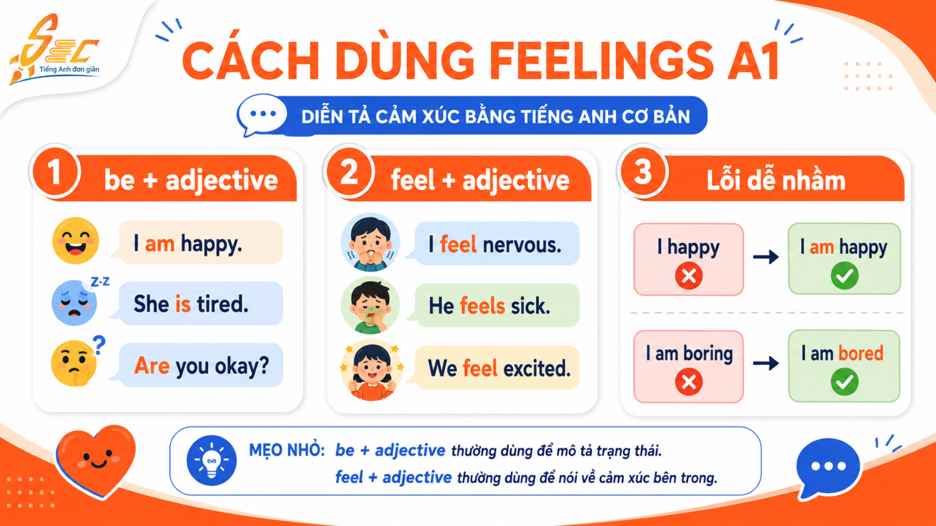Từ vựng Feelings A1: 30 từ cảm xúc tiếng Anh cơ bản giúp người mất gốc nói câu đơn giản 6 27 1
