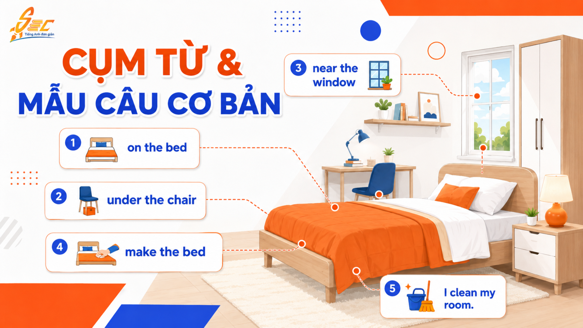 Từ vựng Bedroom A1: Học 35 từ tiếng Anh về phòng ngủ dễ nhớ, dễ dùng 6 Collocations và cụm từ tự nhiên chủ đề Bedroom