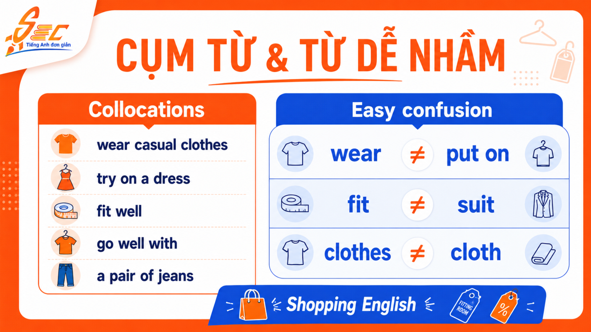 Từ vựng Fashion A2: Học cách nói về quần áo và phong cách 6 3 14