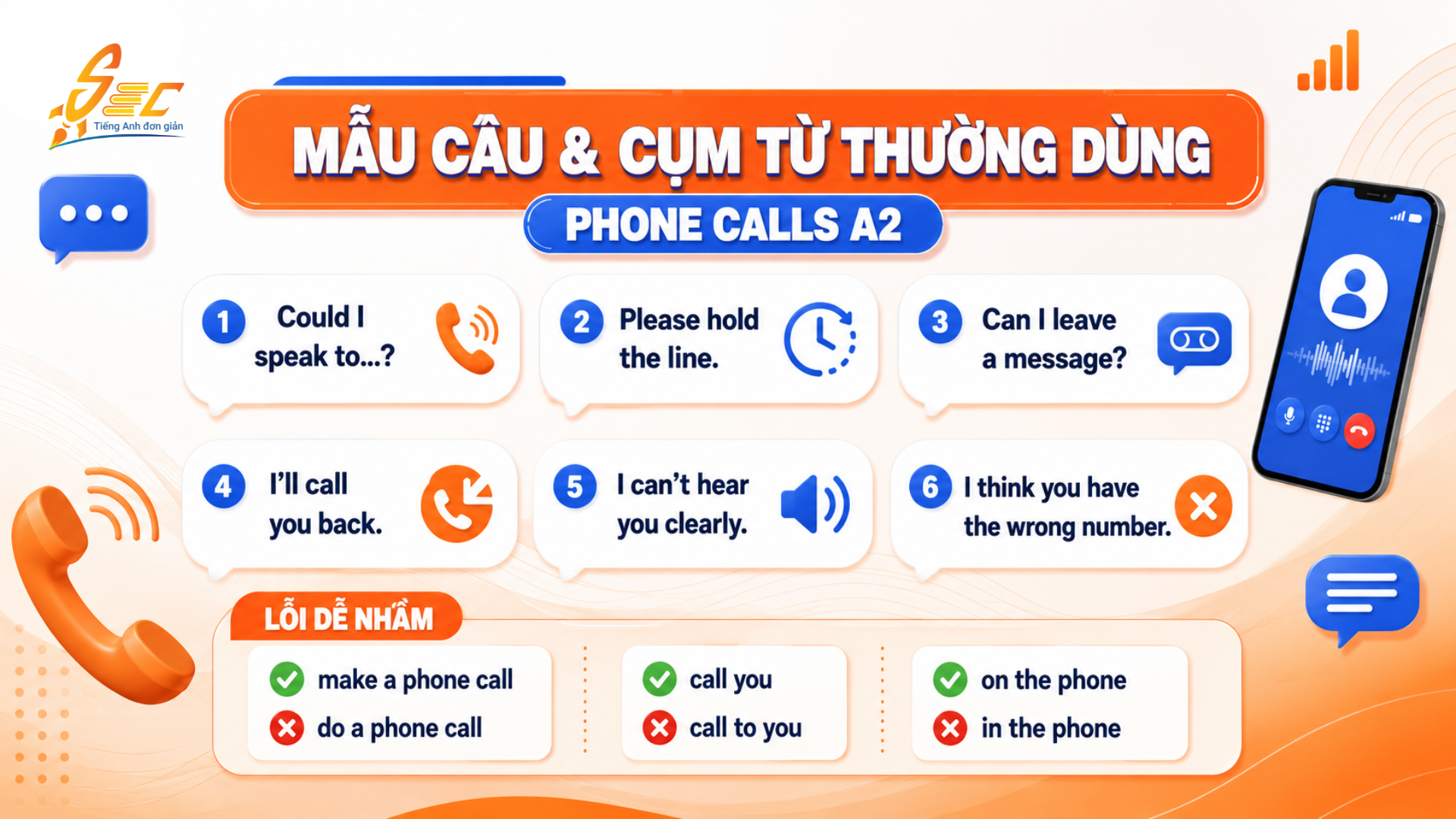 Từ vựng Phone Calls A2: 36 từ và cụm từ giúp gọi điện tự tin