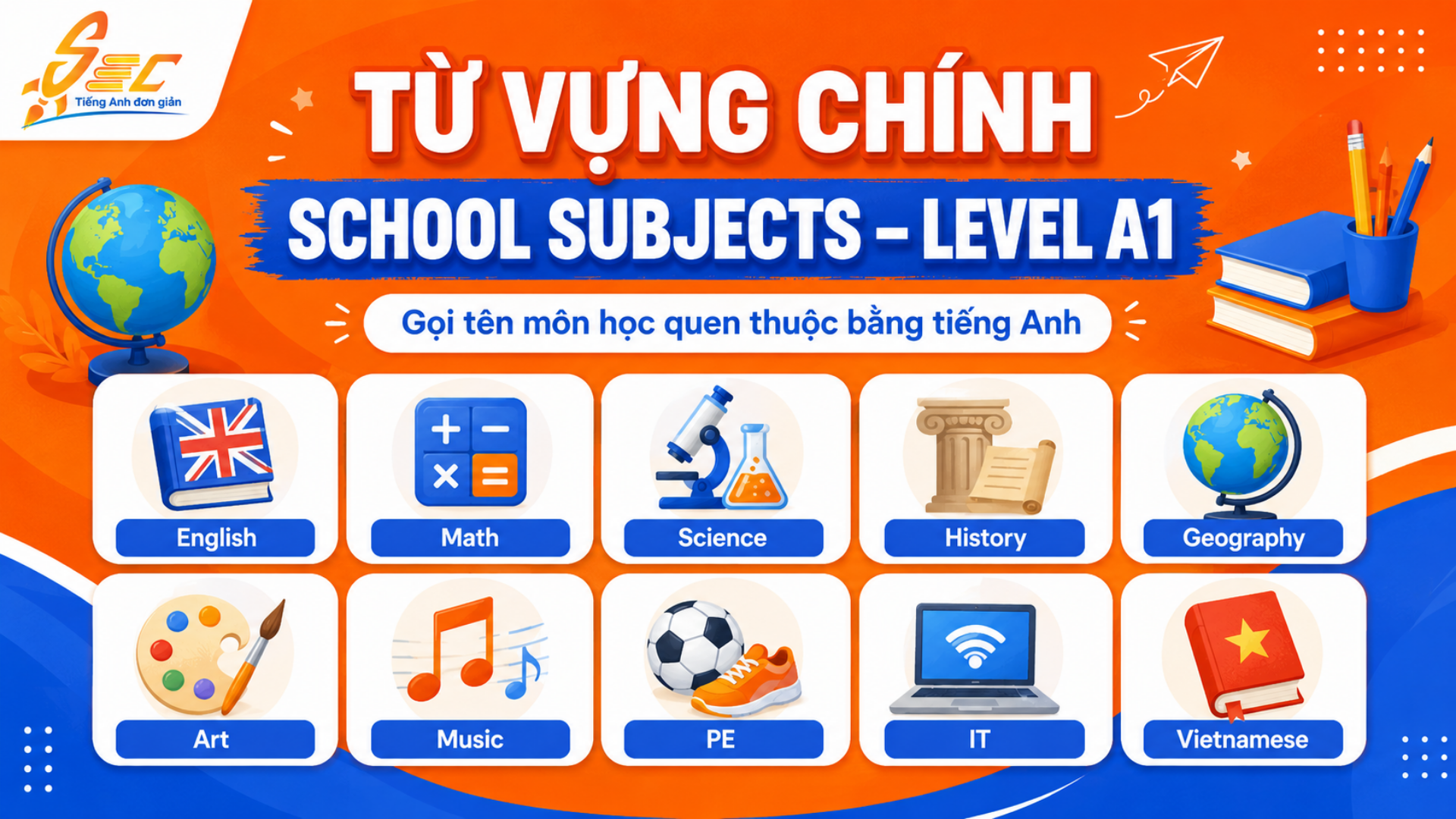 Từ vựng School subjects A1: Học tên môn học và nói câu đơn giản 5 32