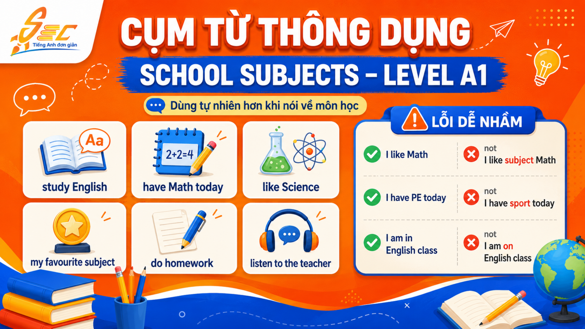 Từ vựng School subjects A1: Học tên môn học và nói câu đơn giản 6 33