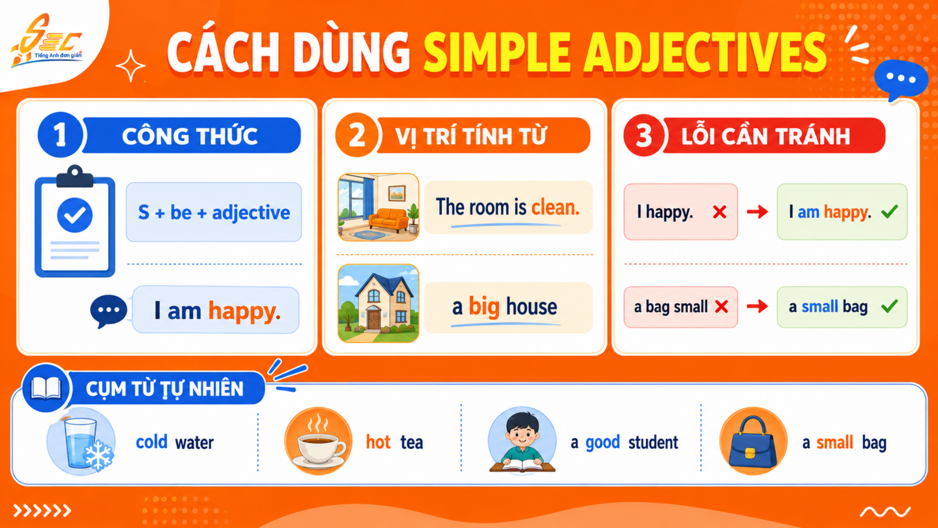 Từ vựng Simple adjectives A1: 32 tính từ đơn giản giúp người mất gốc mô tả người, vật và cảm xúc 6 50