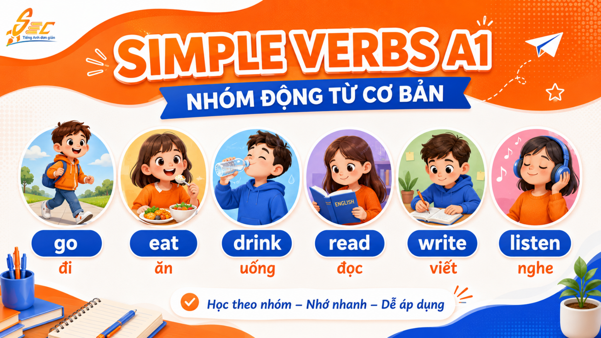 Từ vựng Simple verbs A1: 32 động từ cơ bản giúp người mất gốc nói câu đơn giản 5 56