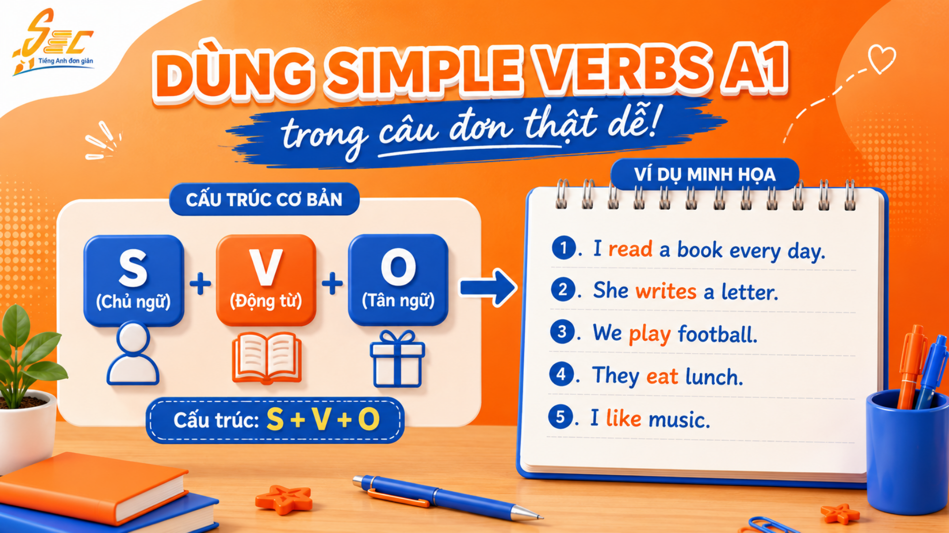 Từ vựng Simple verbs A1: 32 động từ cơ bản giúp người mất gốc nói câu đơn giản 6 57