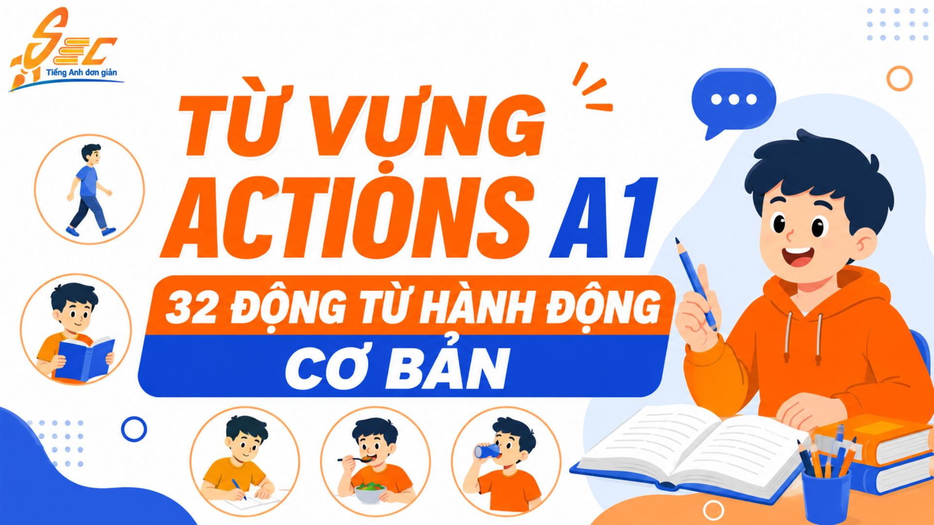 Từ vựng Actions A1: 32 động từ hành động cơ bản giúp người mất gốc nói câu đơn giản 4 Từ vựng Actions A1: 32 động từ hành động cơ bản giúp người mất gốc nói câu đơn giản