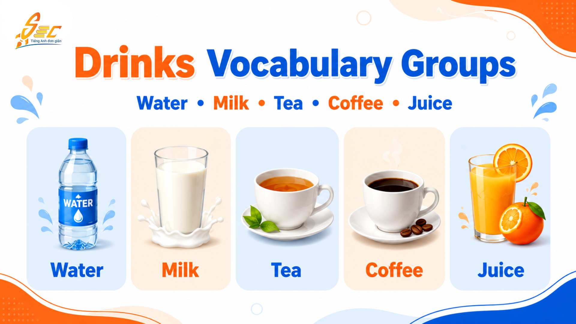 Từ vựng Drinks A1: Học tên đồ uống tiếng Anh cơ bản và dùng được ngay 5 Các nhóm từ vựng quan trọng trong chủ đề Drinks