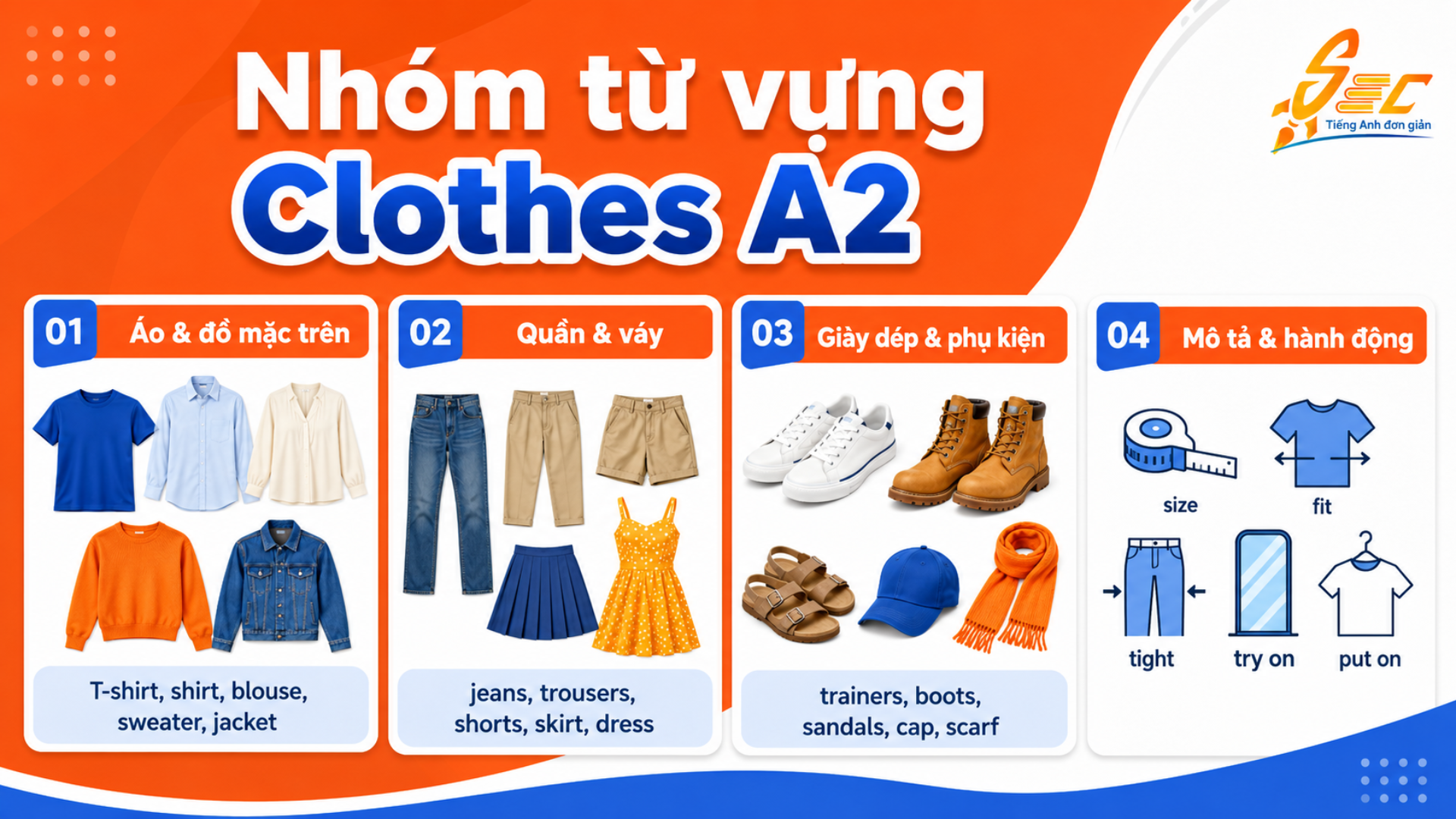Các nhóm từ vựng quan trọng trong chủ đề Clothes
