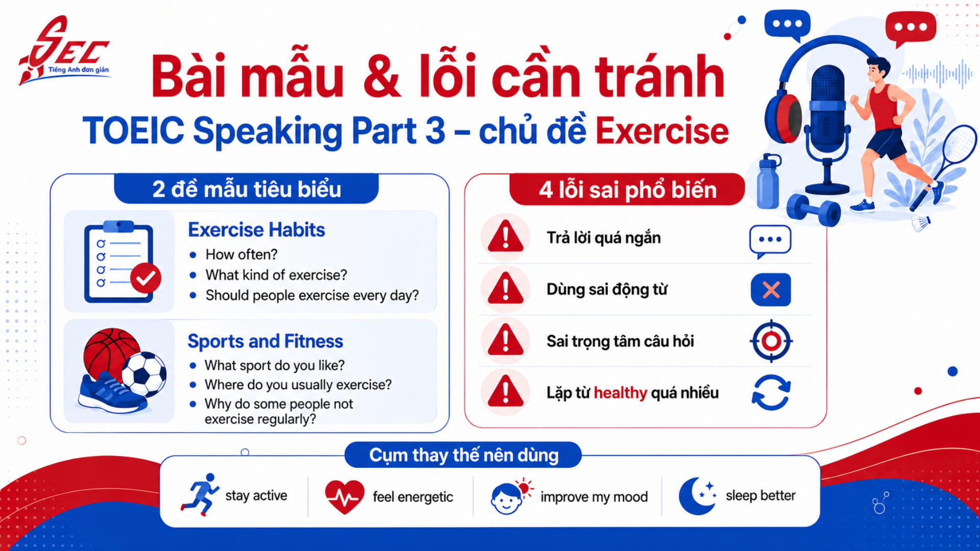 Chữa đề TOEIC Speaking Part 3 chủ đề Exercise: 2 đề mẫu có câu trả lời chi tiết 18 18