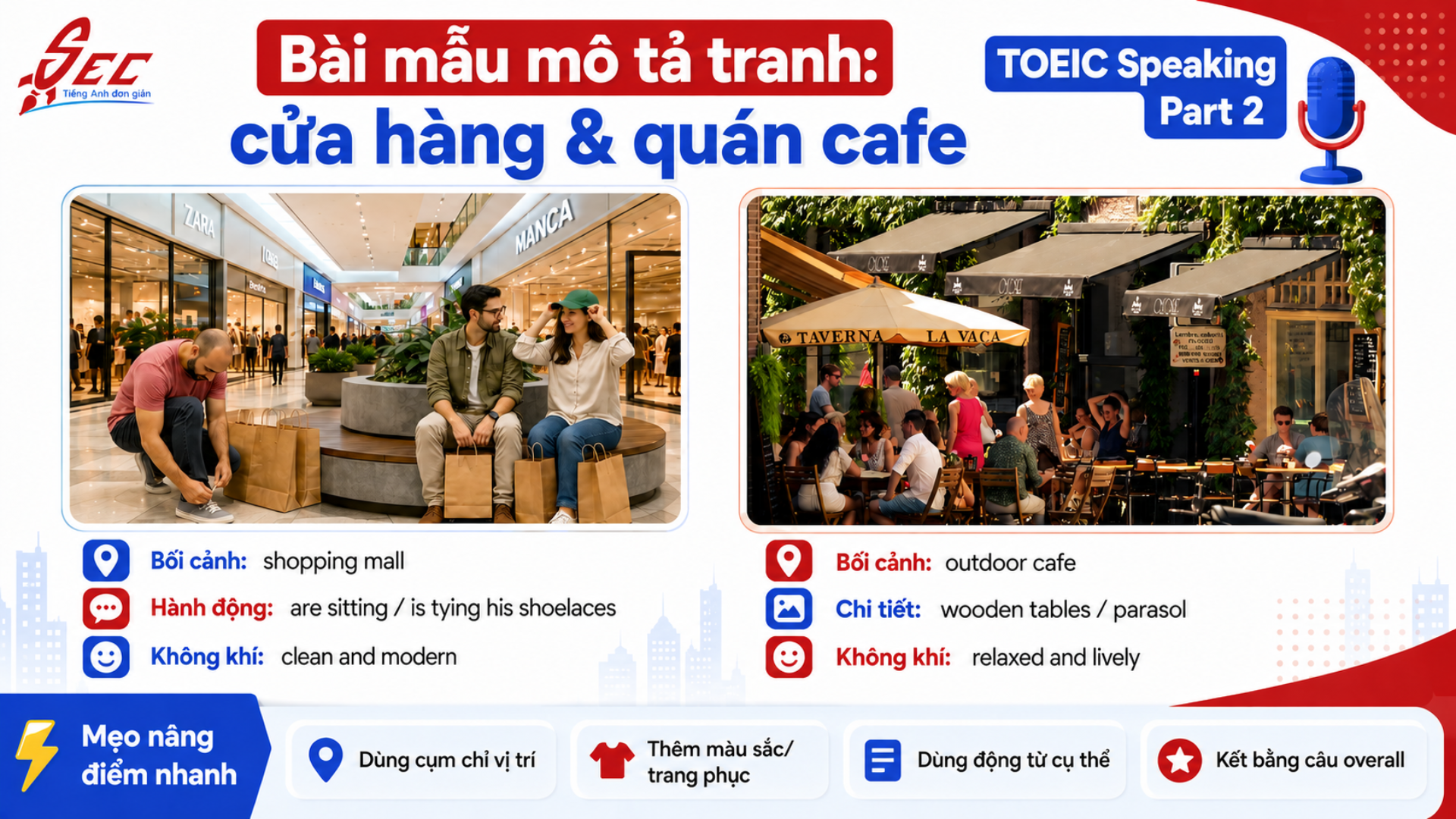 TOEIC Speaking Part 2: Cách mô tả tranh cửa hàng, quán cafe kèm bài mẫu 24 16