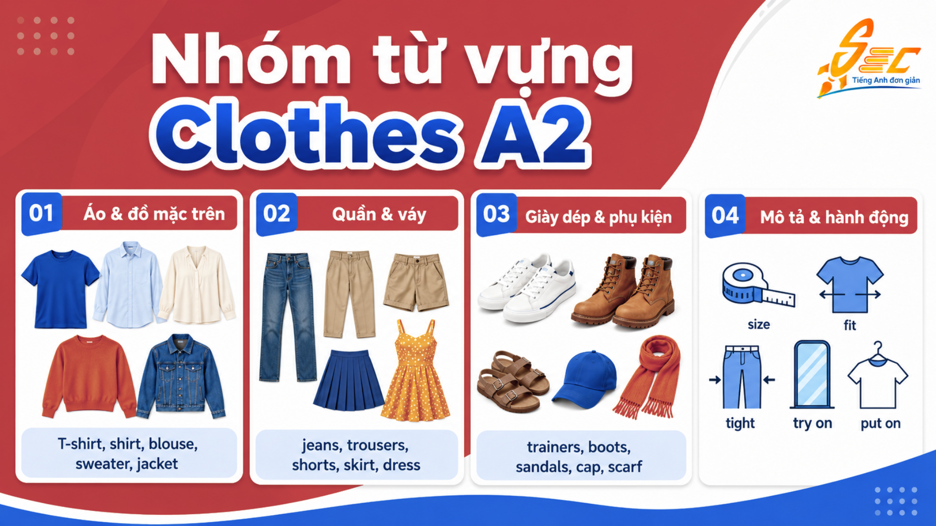 Các nhóm từ vựng quan trọng trong chủ đề Clothes