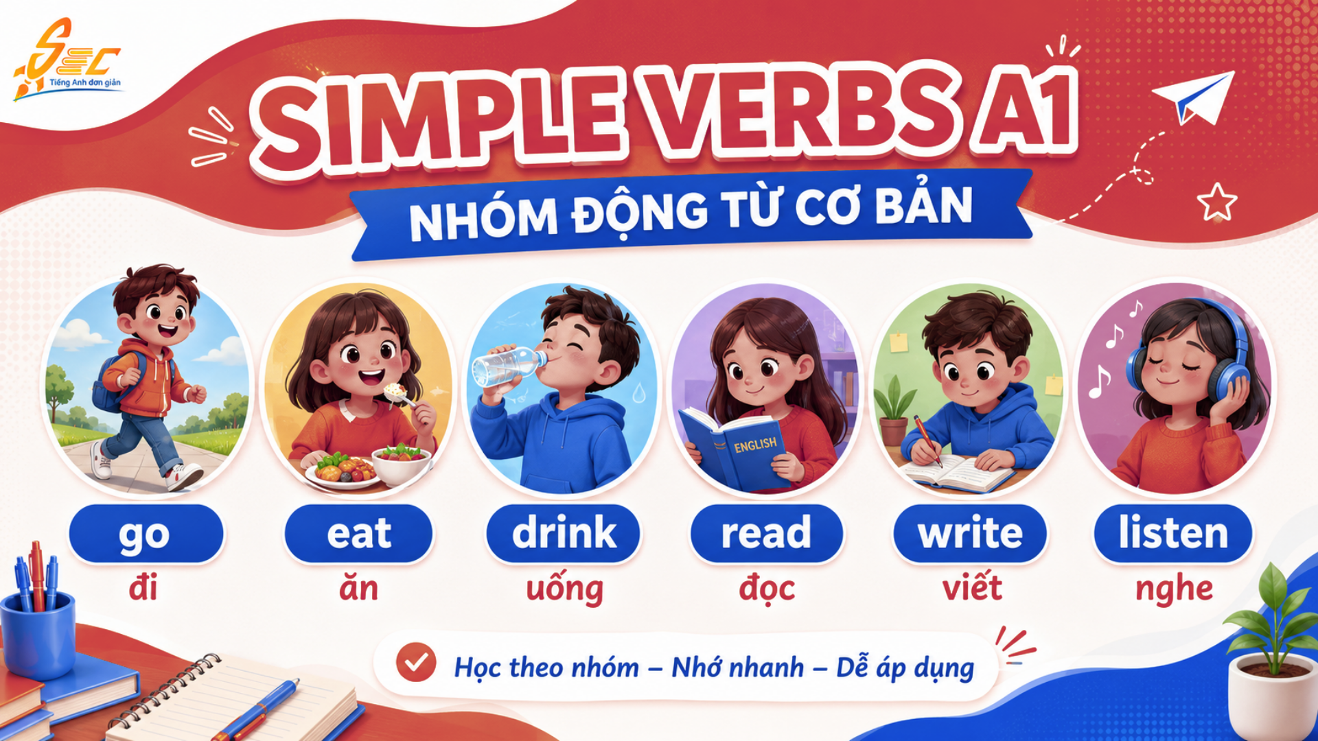 Từ vựng Simple verbs A1: 32 động từ cơ bản giúp người mất gốc nói câu đơn giản 59