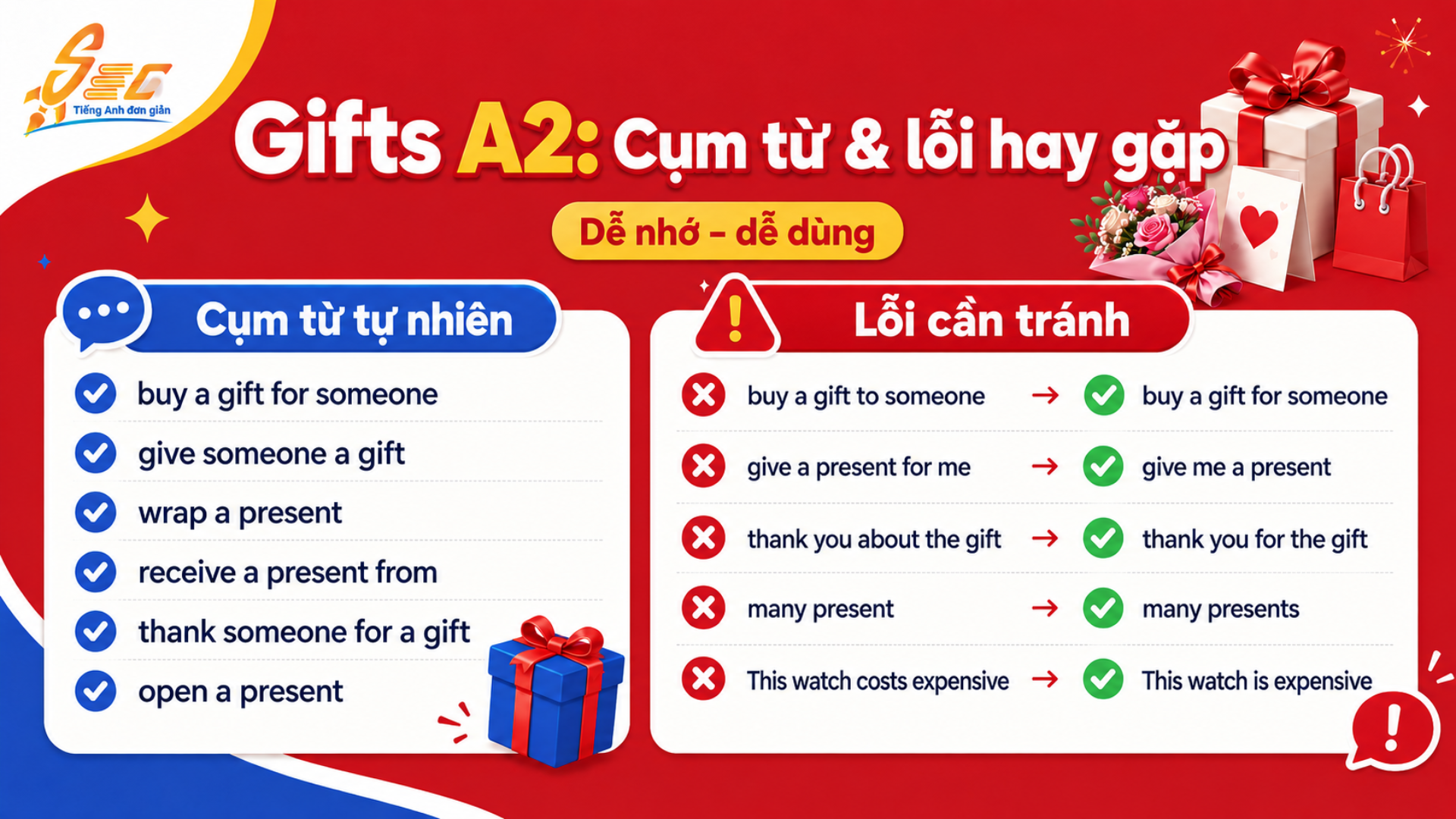 Từ vựng Gifts A2: 45 từ, cụm từ và bài tập giúp giao tiếp tự nhiên 6 14