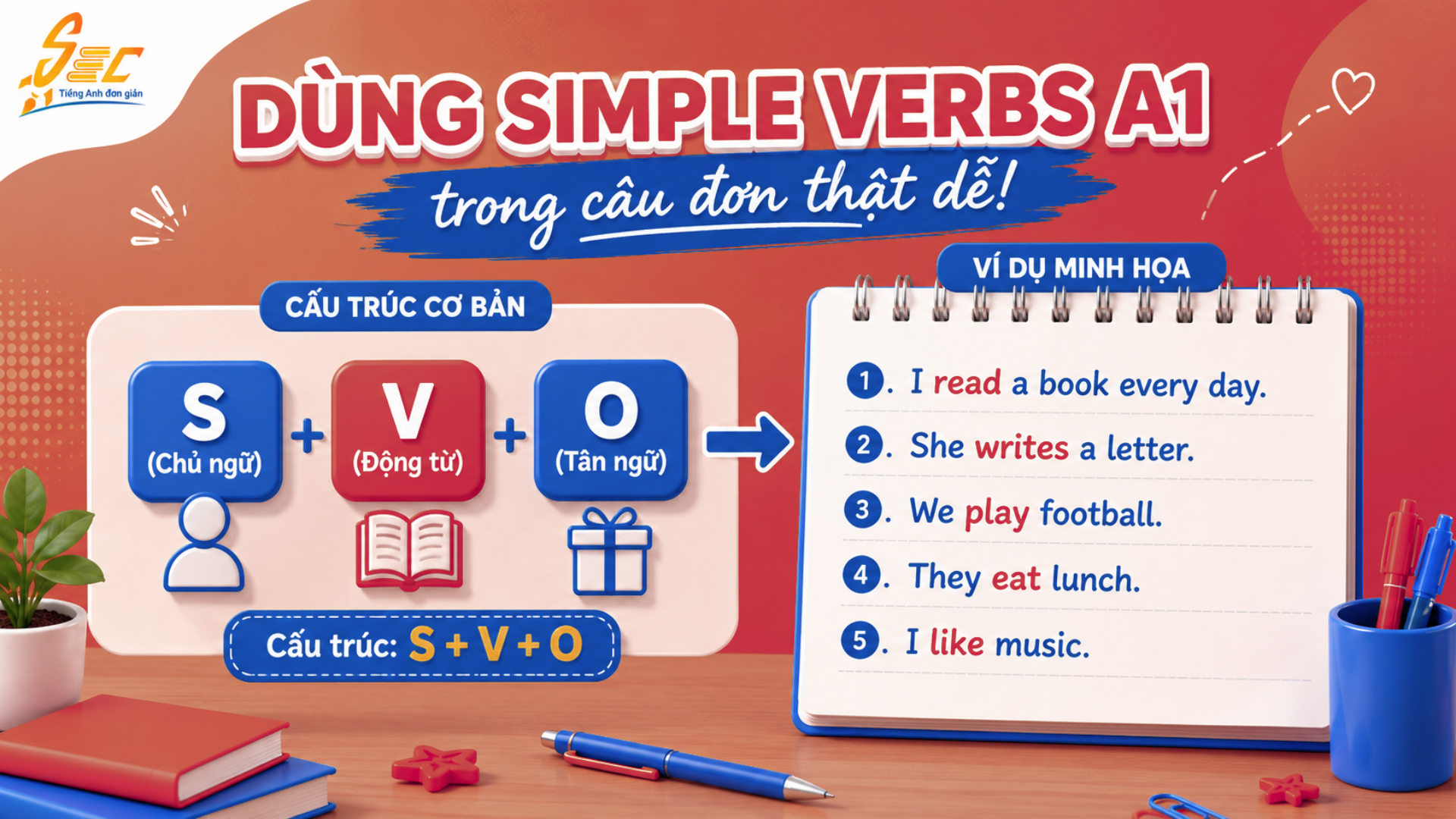 Từ vựng Simple verbs A1: 32 động từ cơ bản giúp người mất gốc nói câu đơn giản 60