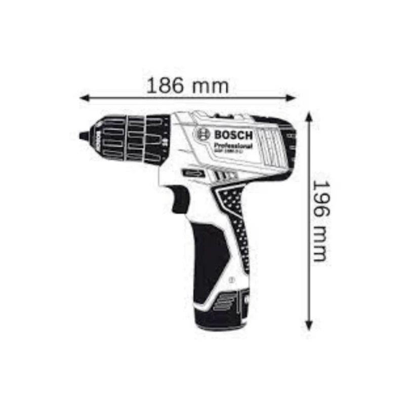 Kích thước của Máy khoan vặn bắt vít dùng pin Bosch GSR 1080-2-LI Kích thước của Máy khoan vặn bắt vít dùng pin Bosch GSR 1080-2-LI