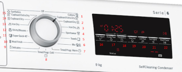 Bảng điều khiển máy sấy Bosch WTW85400SG